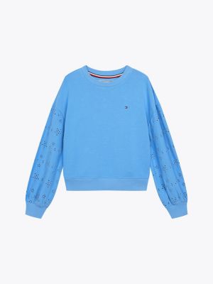 blau sweatshirt mit lochstickerei für mädchen - tommy hilfiger