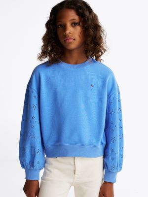 blau sweatshirt mit lochstickerei für mädchen - tommy hilfiger