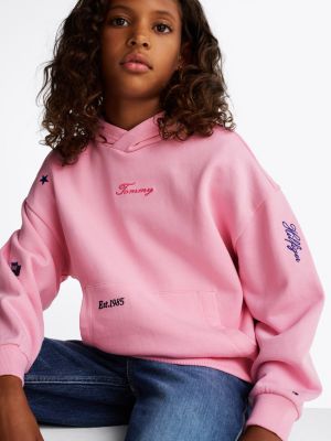 pink star embroidery relaxed hoody for girls tommy hilfiger