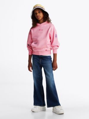 rosa relaxed fit hoodie mit aufgestickten sternen für mädchen - tommy hilfiger