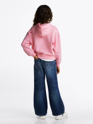 sweat à capuche décontracté à étoiles brodées rose pour filles tommy hilfiger