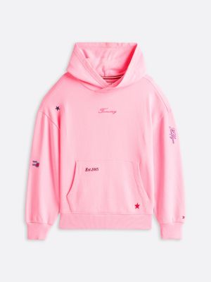 pink star embroidery relaxed hoody for girls tommy hilfiger