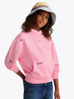 pink star embroidery relaxed hoody for girls tommy hilfiger