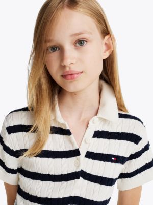 vestito pullover a maglia intrecciata a righe multicolore da bambine tommy hilfiger