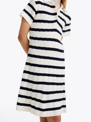 multi gestreiftes strickkleid mit zopfmuster für mädchen - tommy hilfiger