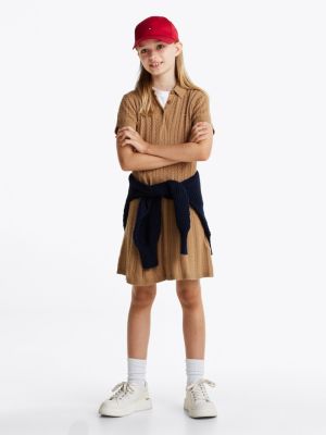 brown gestreiftes strickkleid mit zopfmuster für mädchen - tommy hilfiger