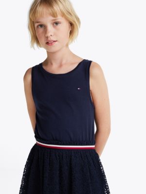 blau 3-in-1-kleid mit fit-and-flare-passform für mädchen - tommy hilfiger