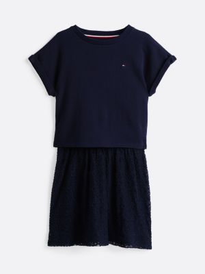 blue 3-in-1 fit and flare dress for girls tommy hilfiger