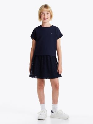 blue 3-in-1 fit and flare dress for girls tommy hilfiger