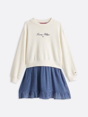 multi sweatshirt-kleid mit foulard-print für mädchen - tommy hilfiger