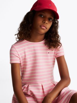 robe patineuse ajustée et évasée rayée rose pour filles tommy hilfiger