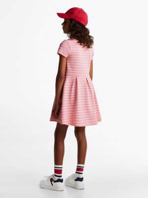 robe patineuse ajustée et évasée rayée rose pour filles tommy hilfiger