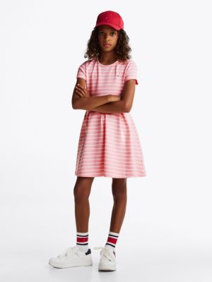 vestito skater a campana con motivo a righe pink da bambine tommy hilfiger