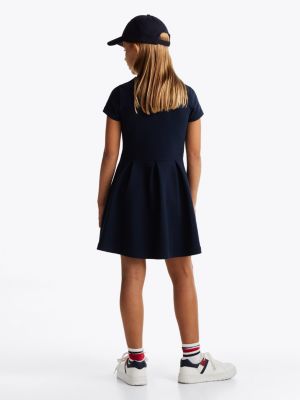 blau skater-kleid mit fit-and-flare-passform für mädchen - tommy hilfiger