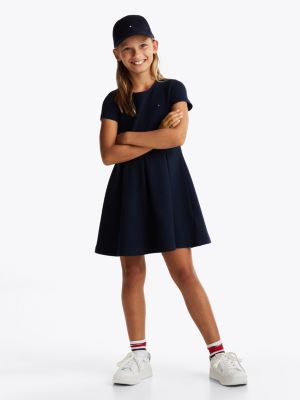 robe patineuse ajustée et évasée rayée blue pour filles tommy hilfiger