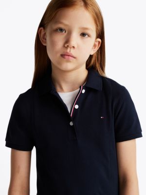 blau polokleid mit falten für mädchen - tommy hilfiger