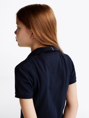 blau polokleid mit falten für mädchen - tommy hilfiger