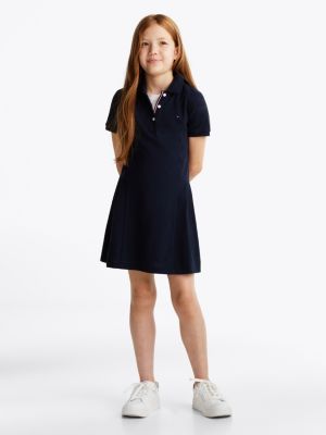 blau polokleid mit falten für mädchen - tommy hilfiger