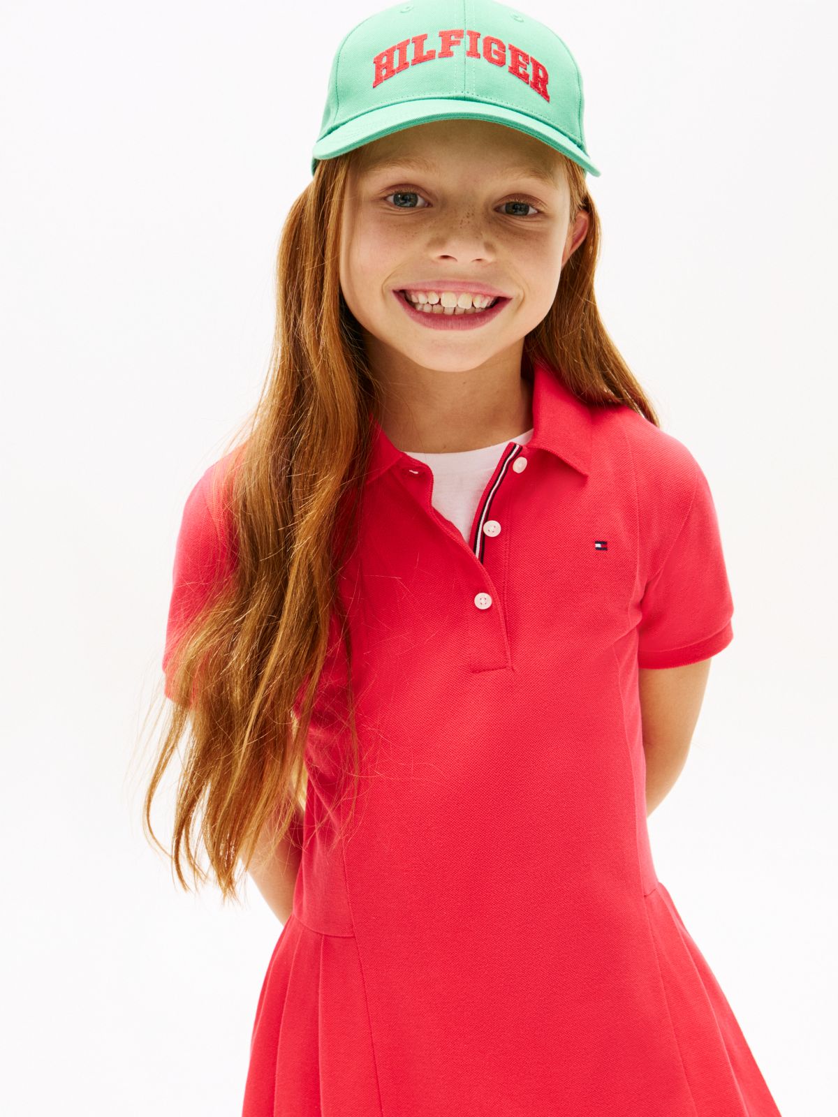 Essential Pleated Short Sleeve Polo Dress — Red