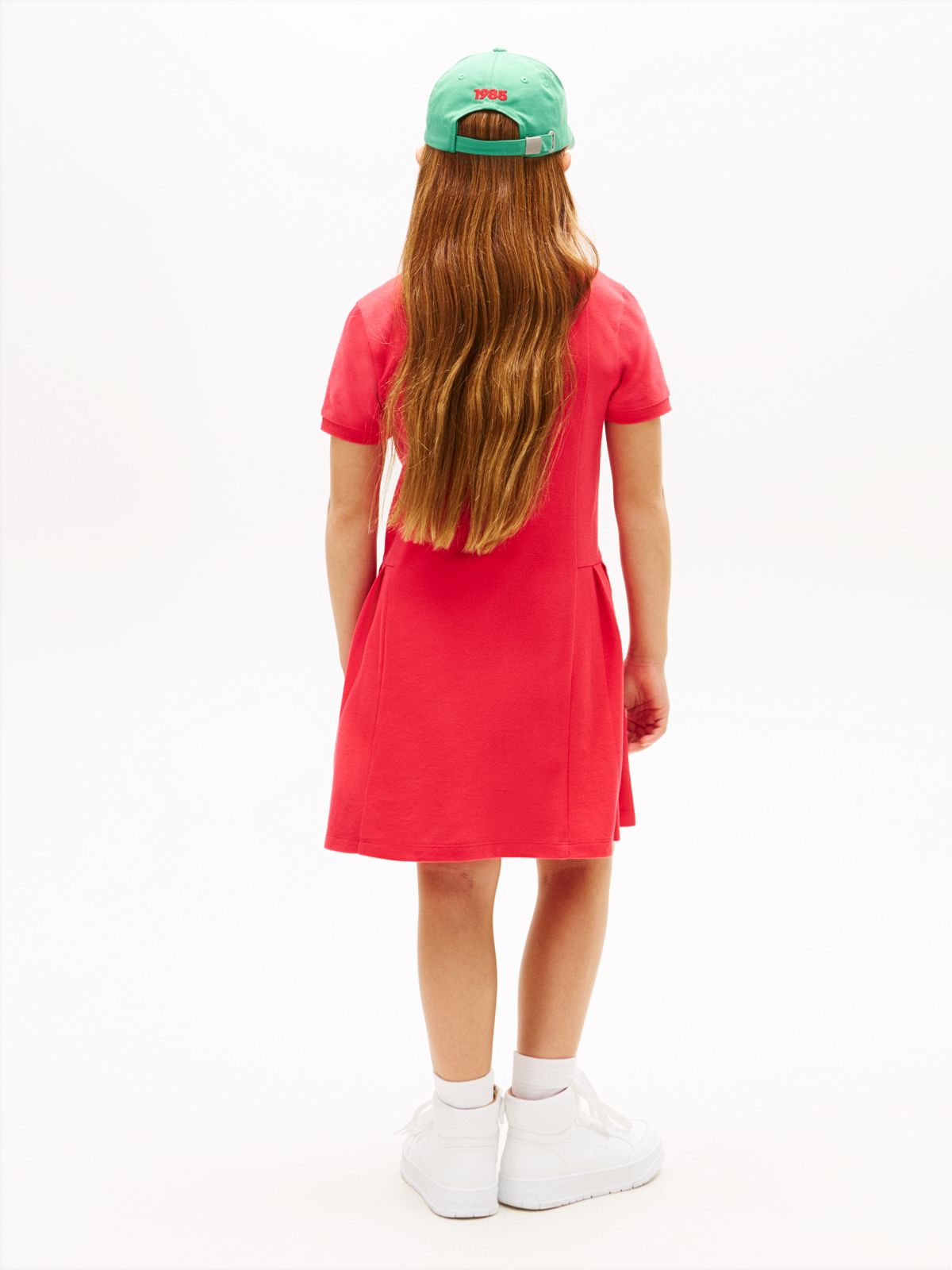 Essential Pleated Short Sleeve Polo Dress — Red