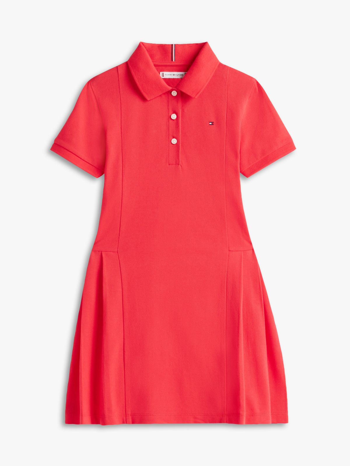 Essential Pleated Short Sleeve Polo Dress — Red