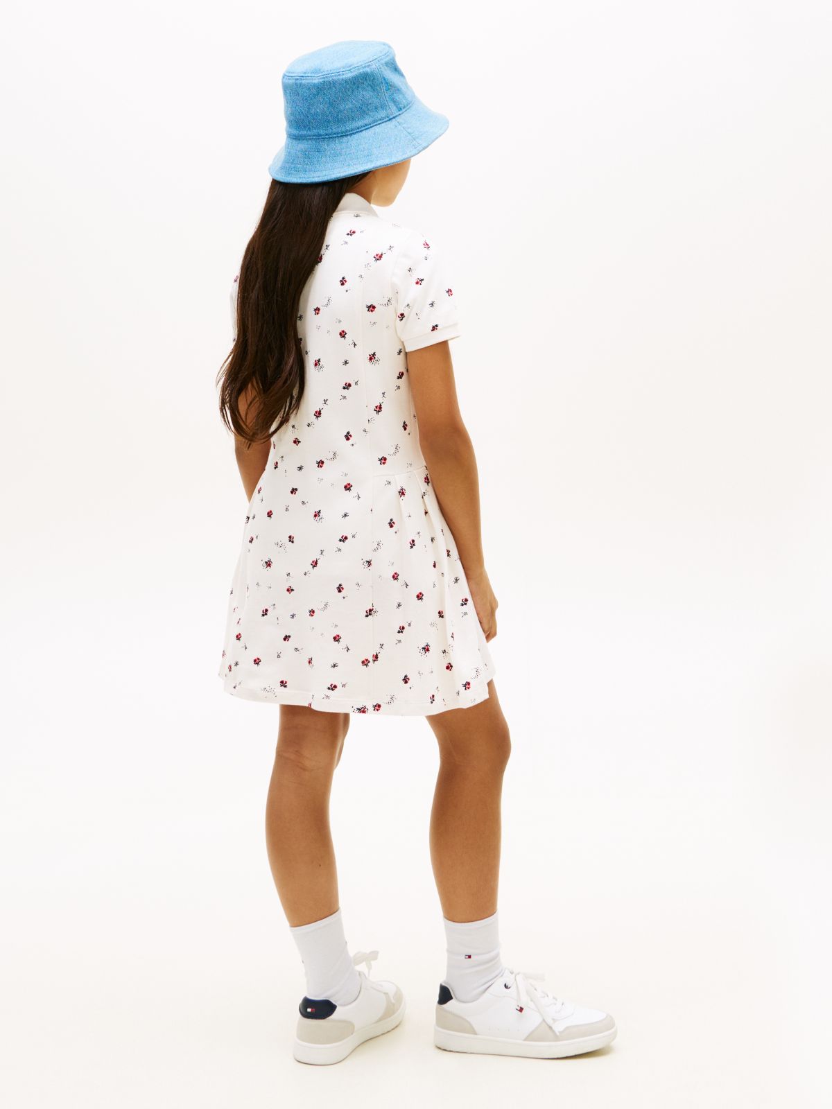 Essential Pleated Short Sleeve Polo Dress — White