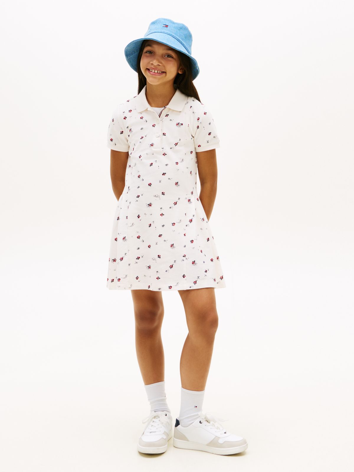 Essential Pleated Short Sleeve Polo Dress — White