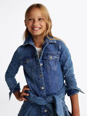 blau durchgeknöpftes hemdkleid aus denim für mädchen - tommy hilfiger