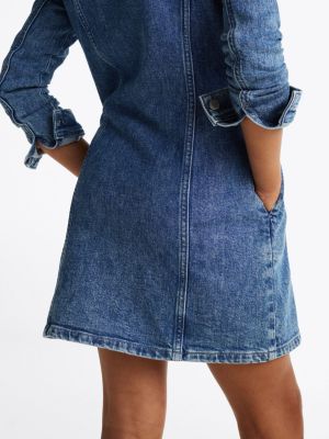 blau durchgeknöpftes hemdkleid aus denim für mädchen - tommy hilfiger