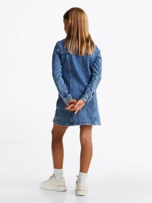 blau durchgeknöpftes hemdkleid aus denim für mädchen - tommy hilfiger