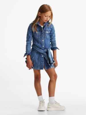 robe chemise en denim boutonnée blue pour filles tommy hilfiger