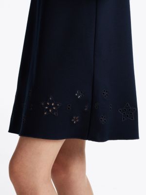 blau schmetterlingsärmel-kleid mit lochstickerei für mädchen - tommy hilfiger