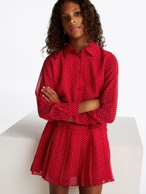 red star print pleated shirt dress for girls tommy hilfiger