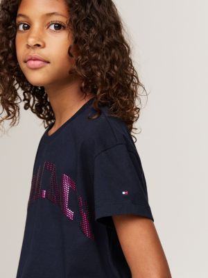 t-shirt décontracté varsity à logo bleu pour filles tommy hilfiger