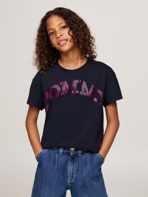 t-shirt décontracté varsity à logo bleu pour filles tommy hilfiger