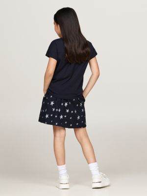 t-shirt con stella in paillettes e logo blu da bambine tommy hilfiger