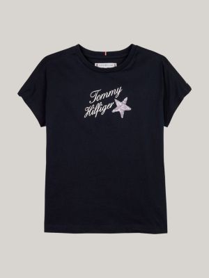 blue sequin star foil logo t-shirt for girls tommy hilfiger