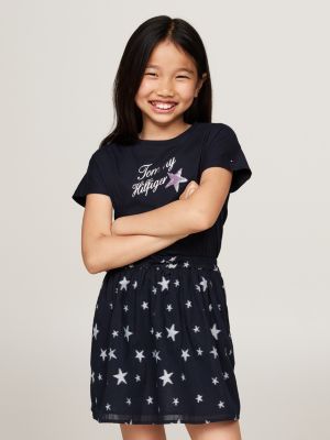 t-shirt con stella in paillettes e logo blue da bambine tommy hilfiger