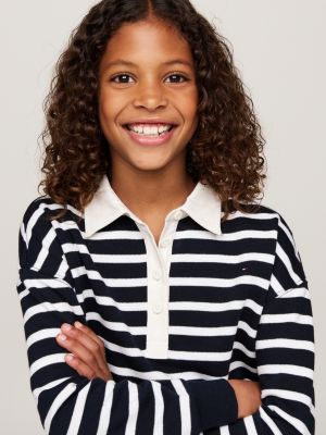 black breton stripe relaxed polo sweatshirt for girls tommy hilfiger