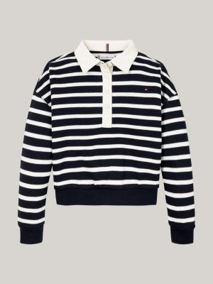 black breton stripe relaxed polo sweatshirt for girls tommy hilfiger