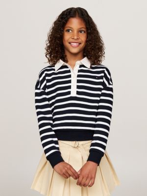 felpa polo relaxed fit a righe alla marinara black da bambine tommy hilfiger