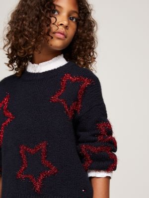 pull boxy à motif étoiles métallisé bleu pour filles tommy hilfiger