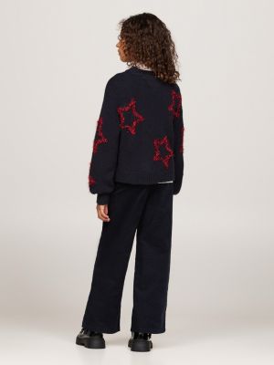 pull boxy à motif étoiles métallisé bleu pour filles tommy hilfiger