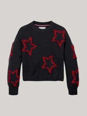 pull boxy à motif étoiles métallisé bleu pour filles tommy hilfiger