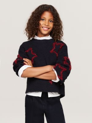 pull boxy à motif étoiles métallisé bleu pour filles tommy hilfiger