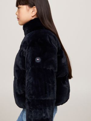 blau relaxed fit puffer-jacke aus kunstpelz für mädchen - tommy hilfiger