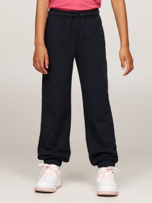 blauw varsity relaxed fit jogger met gebogen logo voor meisjes - tommy hilfiger