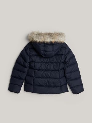 blue adaptive down hooded jacket for girls tommy hilfiger