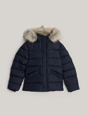 blau adaptive daunenjacke mit kapuze für mädchen - tommy hilfiger