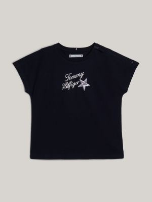 t-shirt adaptive à étoile en sequins et logo bleu pour filles tommy hilfiger